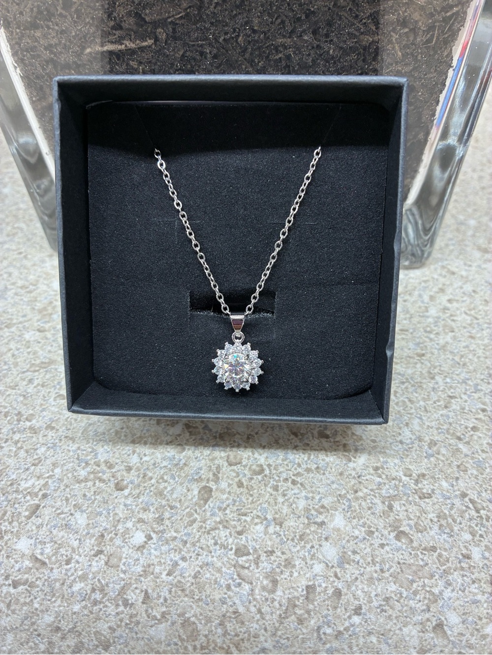 Moissanite Diamond Silver Sparkling Floral Pendant Necklace - White
